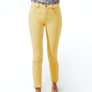 LOFT Yellow High Rise Curvy Skinny Crop Ankle Jeans Raw Hem 10 Preppy Festival